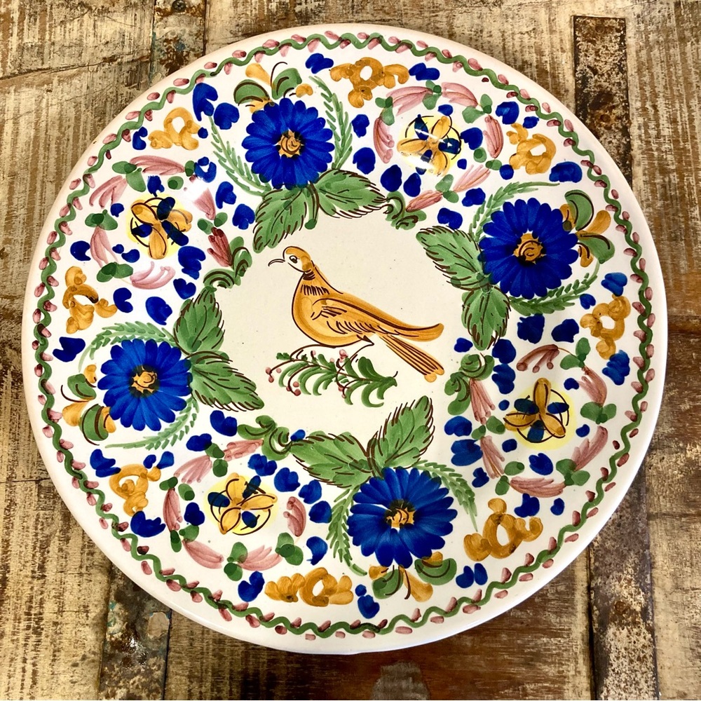 Majolica Wall Hanging 12 1/4” Bird & Flowers Hand Painted El Caballo Cojo Madrid